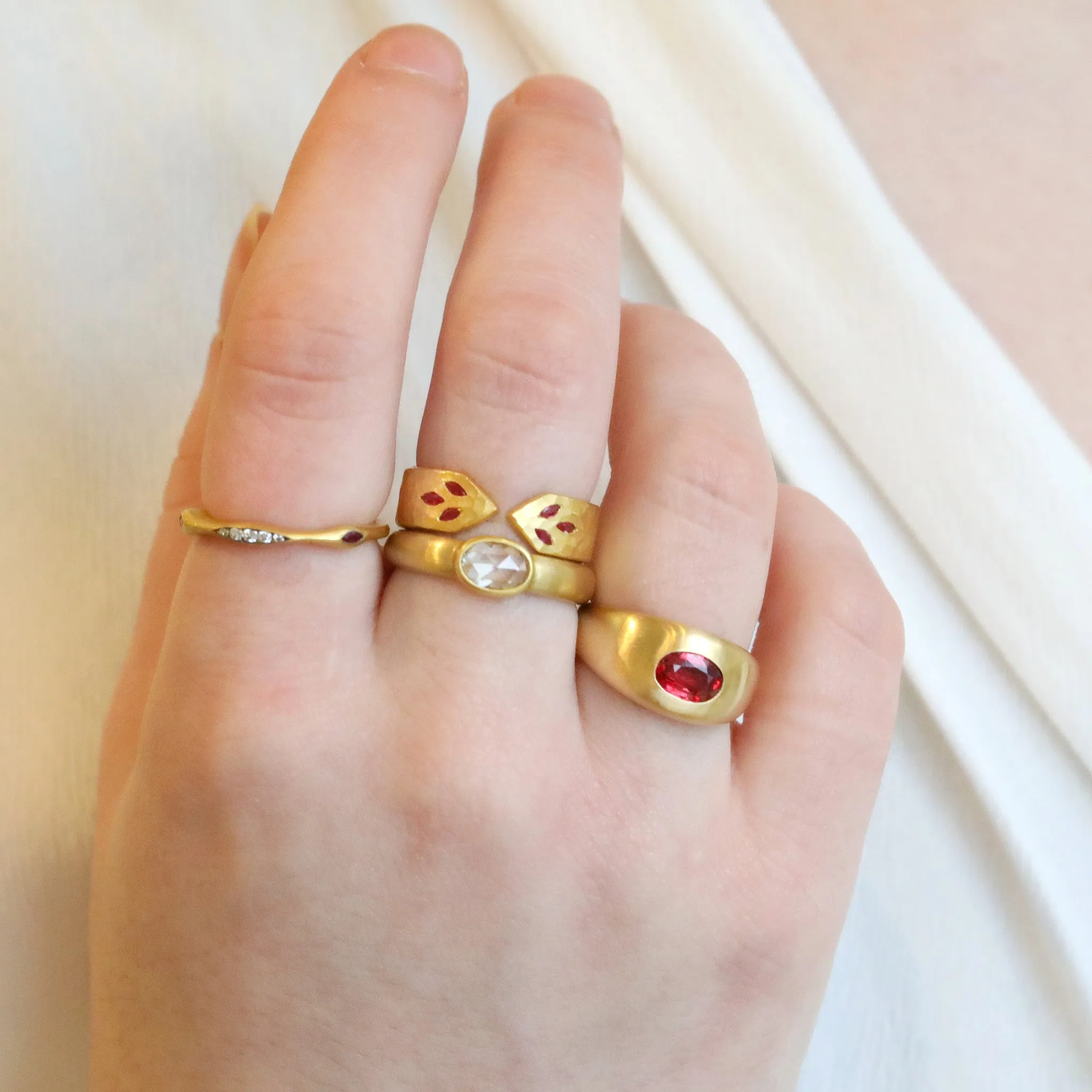 22K Gold Pave Diamond & Ruby "Eye of Horus" Ring