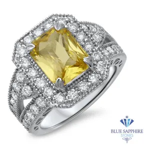 3.64ct Radiant Yellow Sapphire Ring with Diamond Halo in 18K White Gold