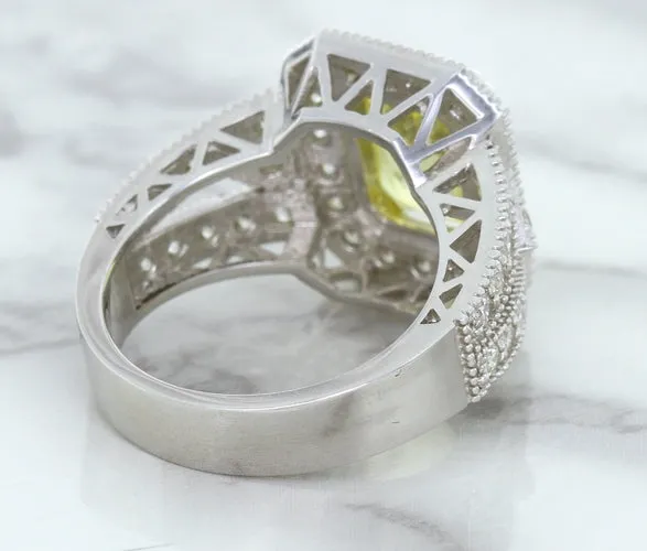 3.64ct Radiant Yellow Sapphire Ring with Diamond Halo in 18K White Gold
