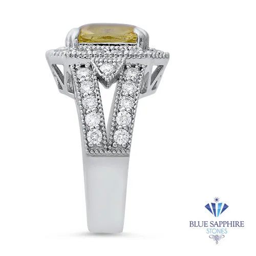 3.64ct Radiant Yellow Sapphire Ring with Diamond Halo in 18K White Gold