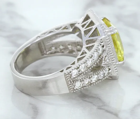 3.64ct Radiant Yellow Sapphire Ring with Diamond Halo in 18K White Gold