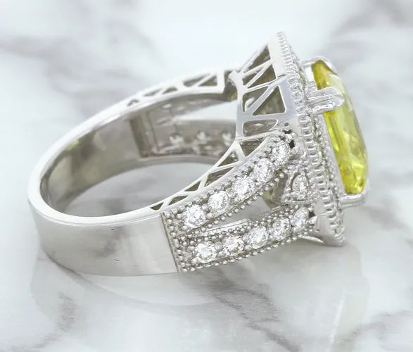 3.64ct Radiant Yellow Sapphire Ring with Diamond Halo in 18K White Gold