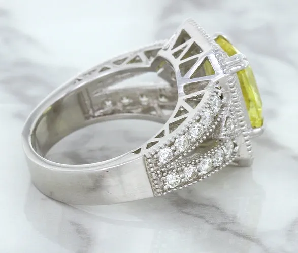 3.64ct Radiant Yellow Sapphire Ring with Diamond Halo in 18K White Gold