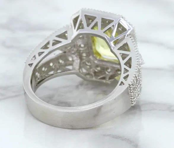 3.64ct Radiant Yellow Sapphire Ring with Diamond Halo in 18K White Gold