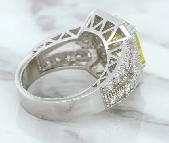 3.64ct Radiant Yellow Sapphire Ring with Diamond Halo in 18K White Gold
