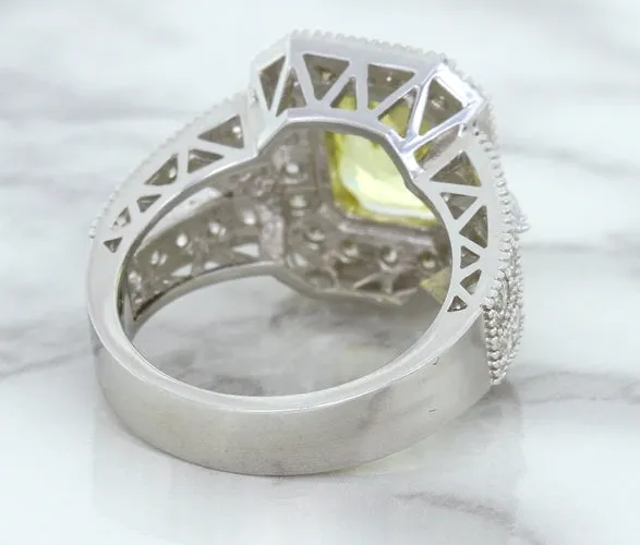 3.64ct Radiant Yellow Sapphire Ring with Diamond Halo in 18K White Gold