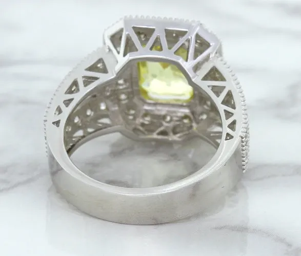 3.64ct Radiant Yellow Sapphire Ring with Diamond Halo in 18K White Gold