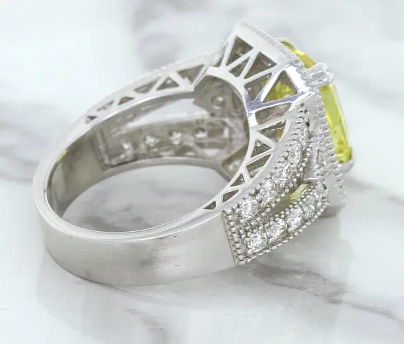3.64ct Radiant Yellow Sapphire Ring with Diamond Halo in 18K White Gold