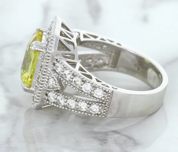 3.64ct Radiant Yellow Sapphire Ring with Diamond Halo in 18K White Gold