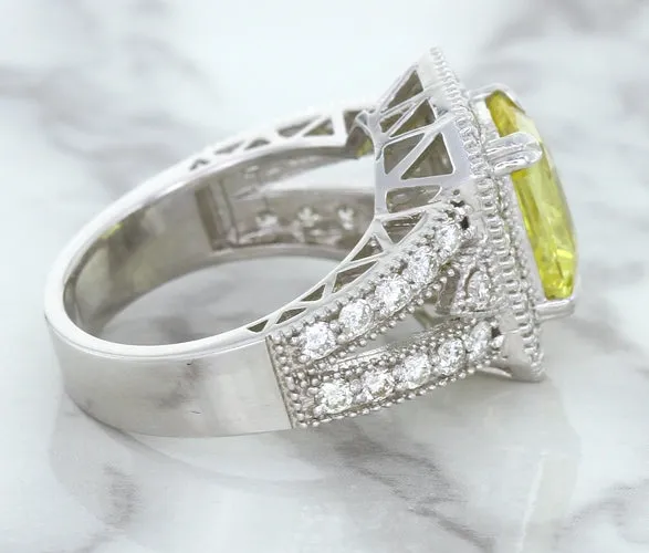 3.64ct Radiant Yellow Sapphire Ring with Diamond Halo in 18K White Gold
