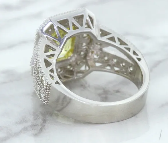 3.64ct Radiant Yellow Sapphire Ring with Diamond Halo in 18K White Gold