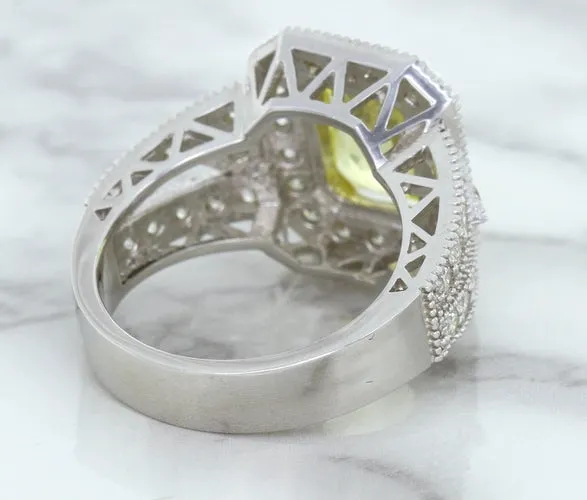 3.64ct Radiant Yellow Sapphire Ring with Diamond Halo in 18K White Gold