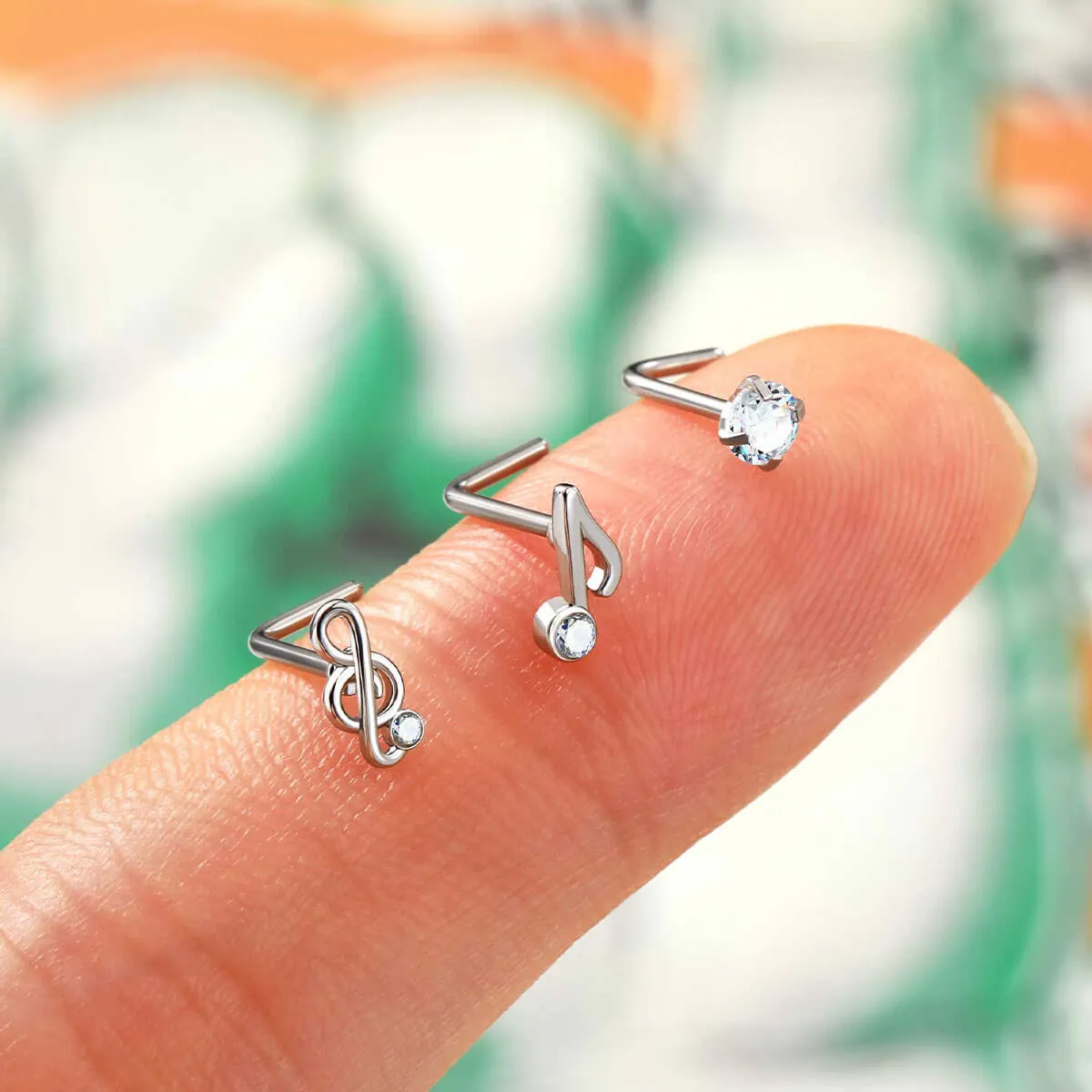 3PCS 20G Music Note L Shaped Nose Ring