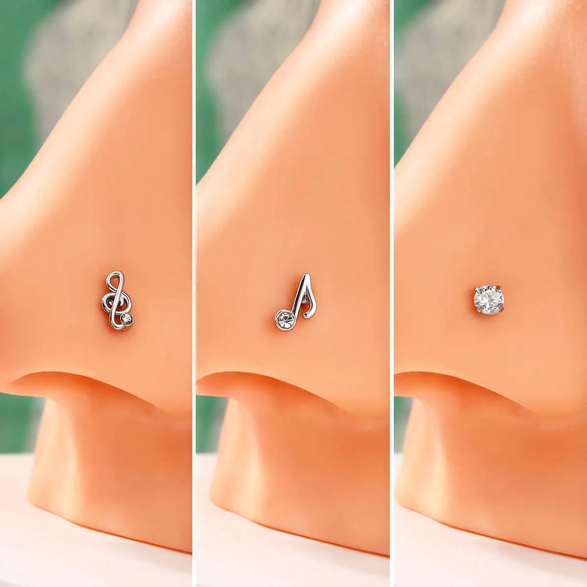3PCS 20G Music Note L Shaped Nose Ring