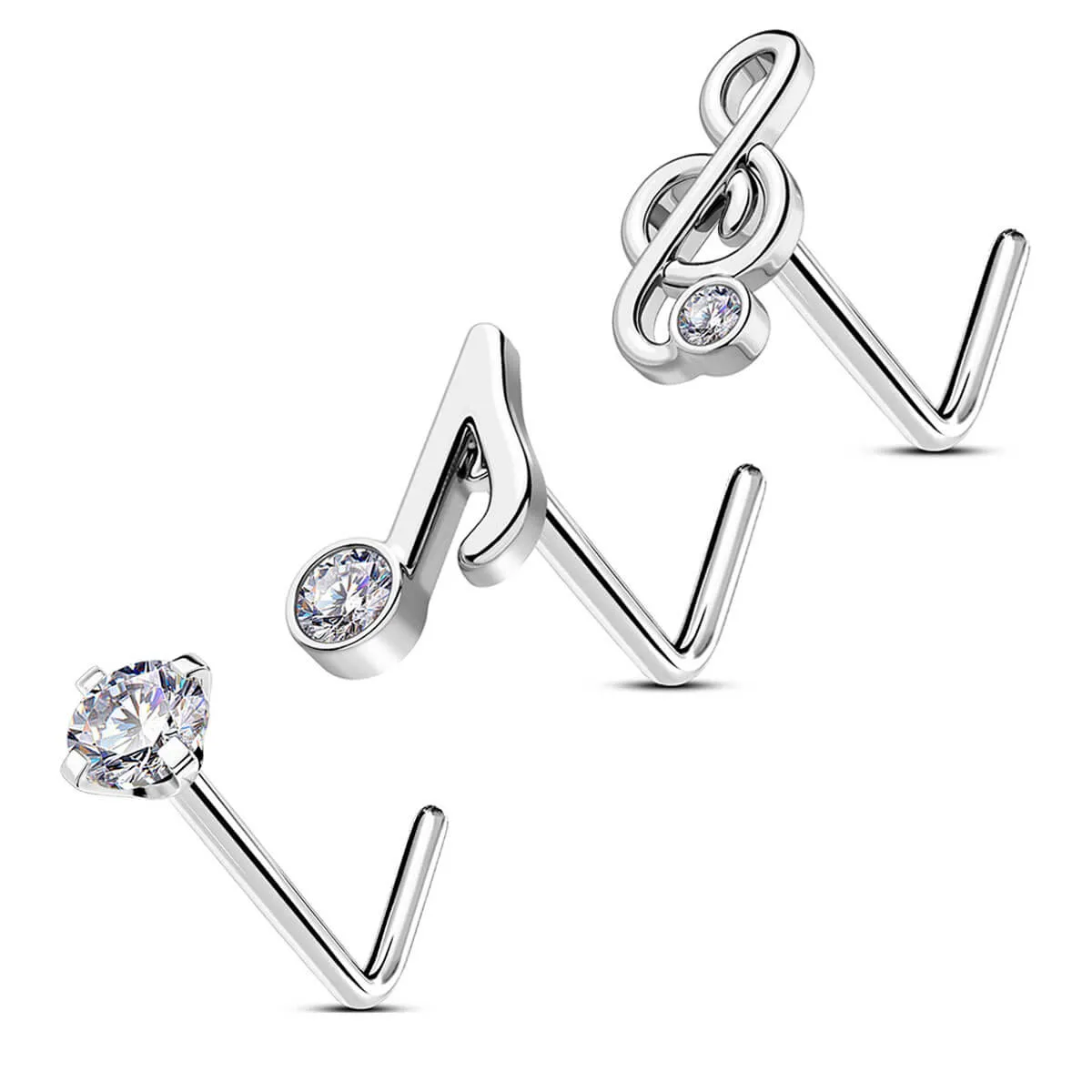 3PCS 20G Music Note L Shaped Nose Ring