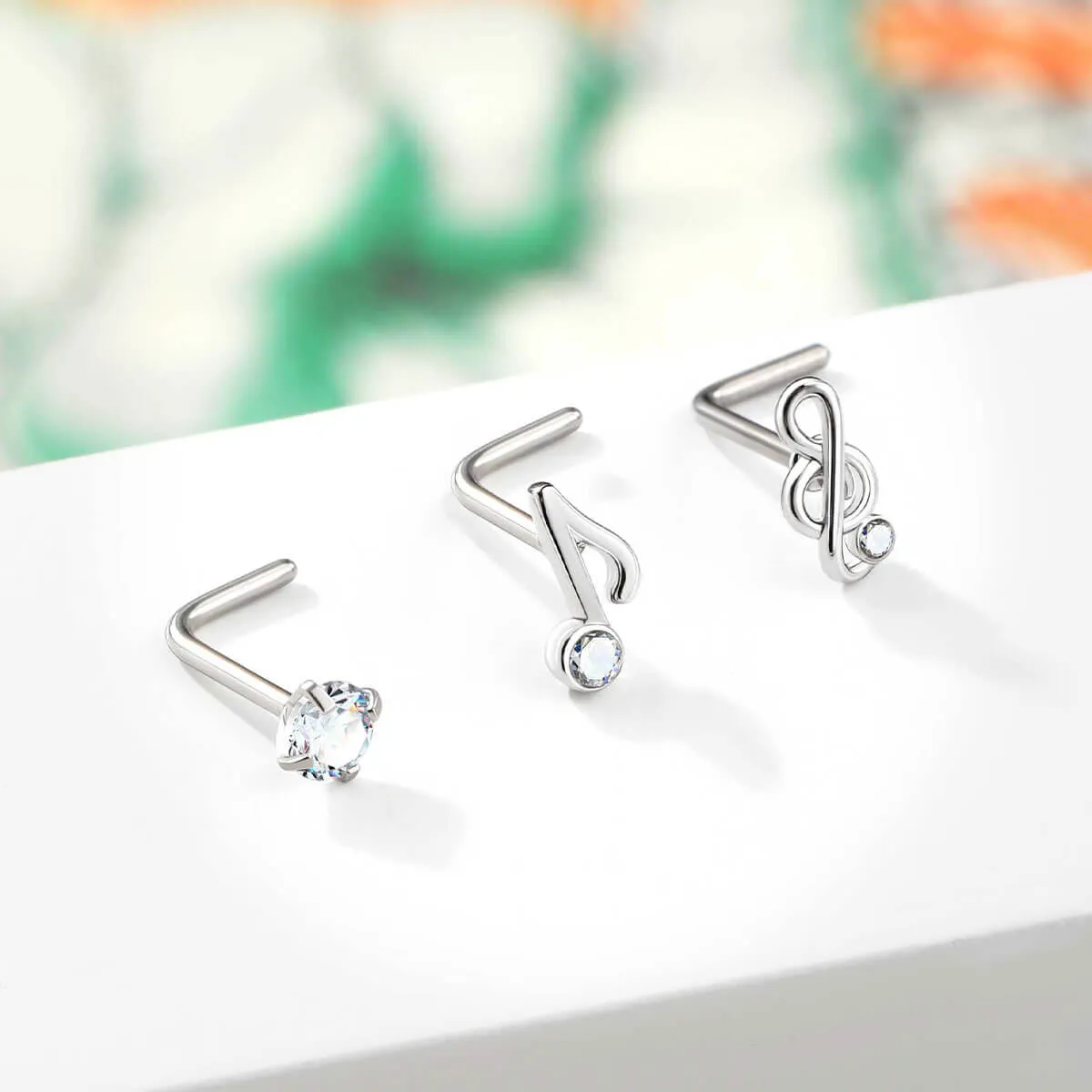 3PCS 20G Music Note L Shaped Nose Ring