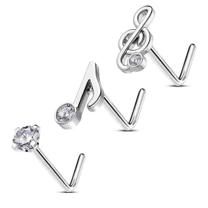 3PCS 20G Music Note L Shaped Nose Ring