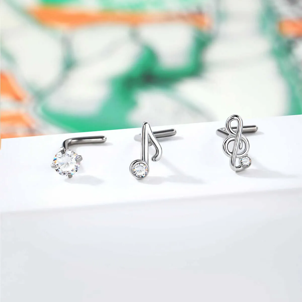 3PCS 20G Music Note L Shaped Nose Ring