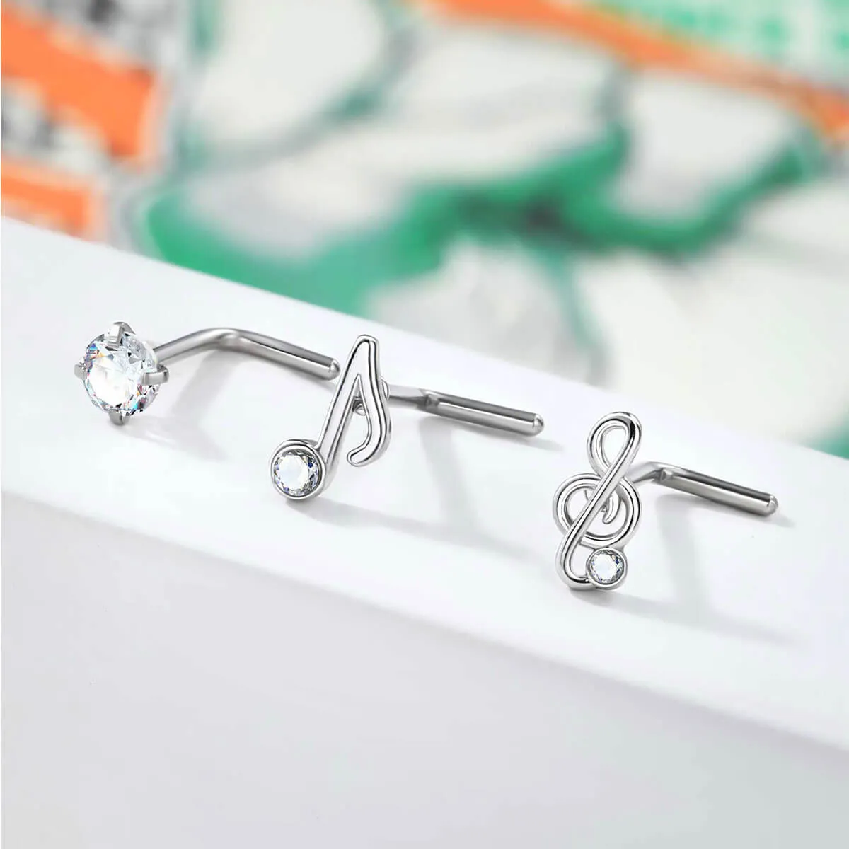 3PCS 20G Music Note L Shaped Nose Ring