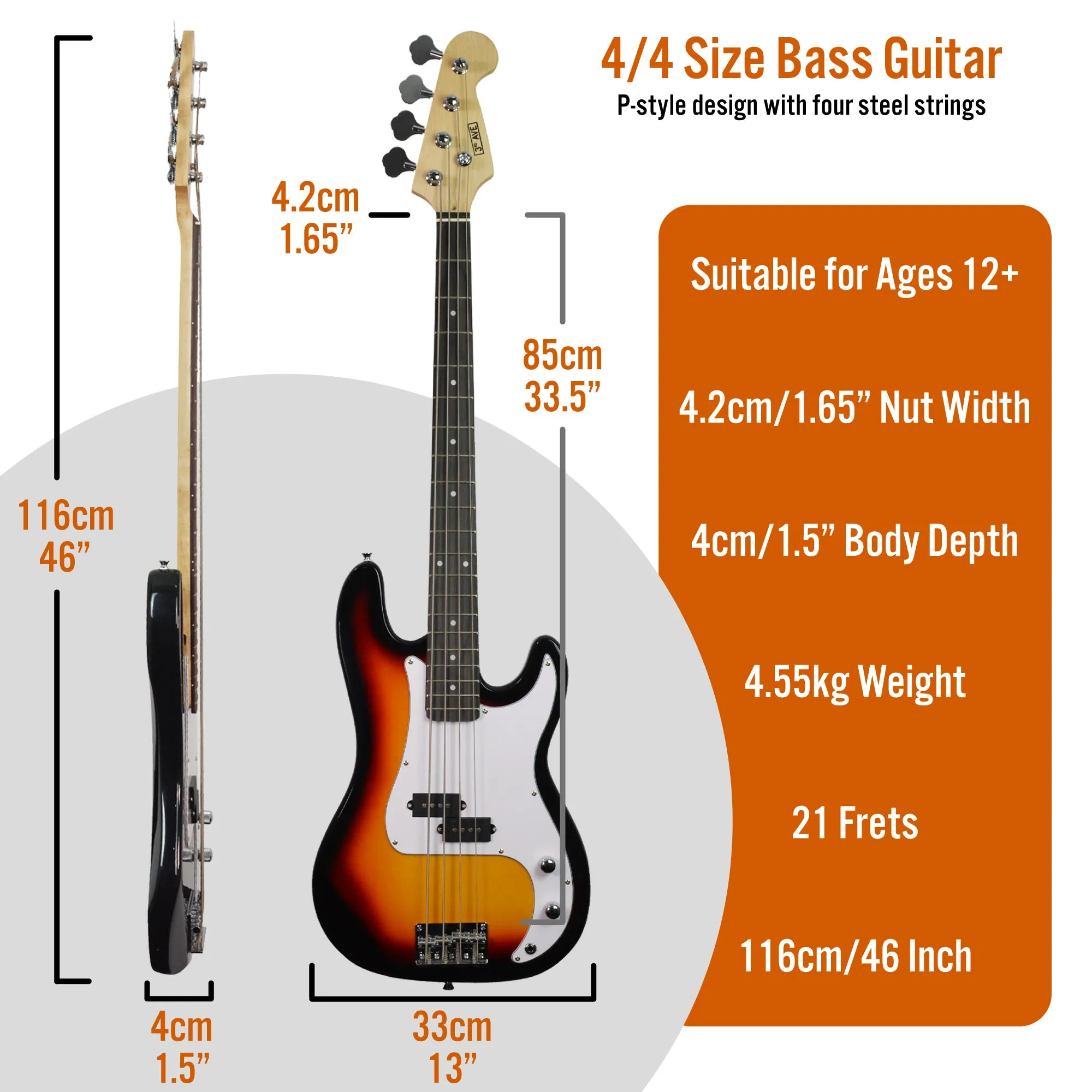 3rd Avenue Electric Bass Guitar Pack
