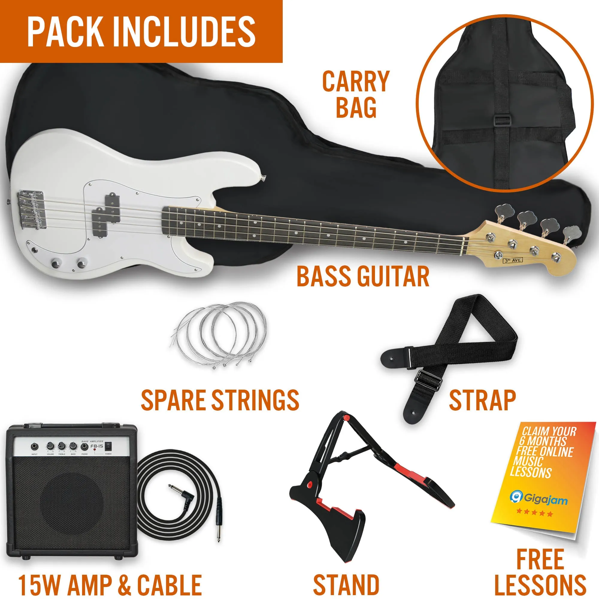 3rd Avenue Electric Bass Guitar Pack