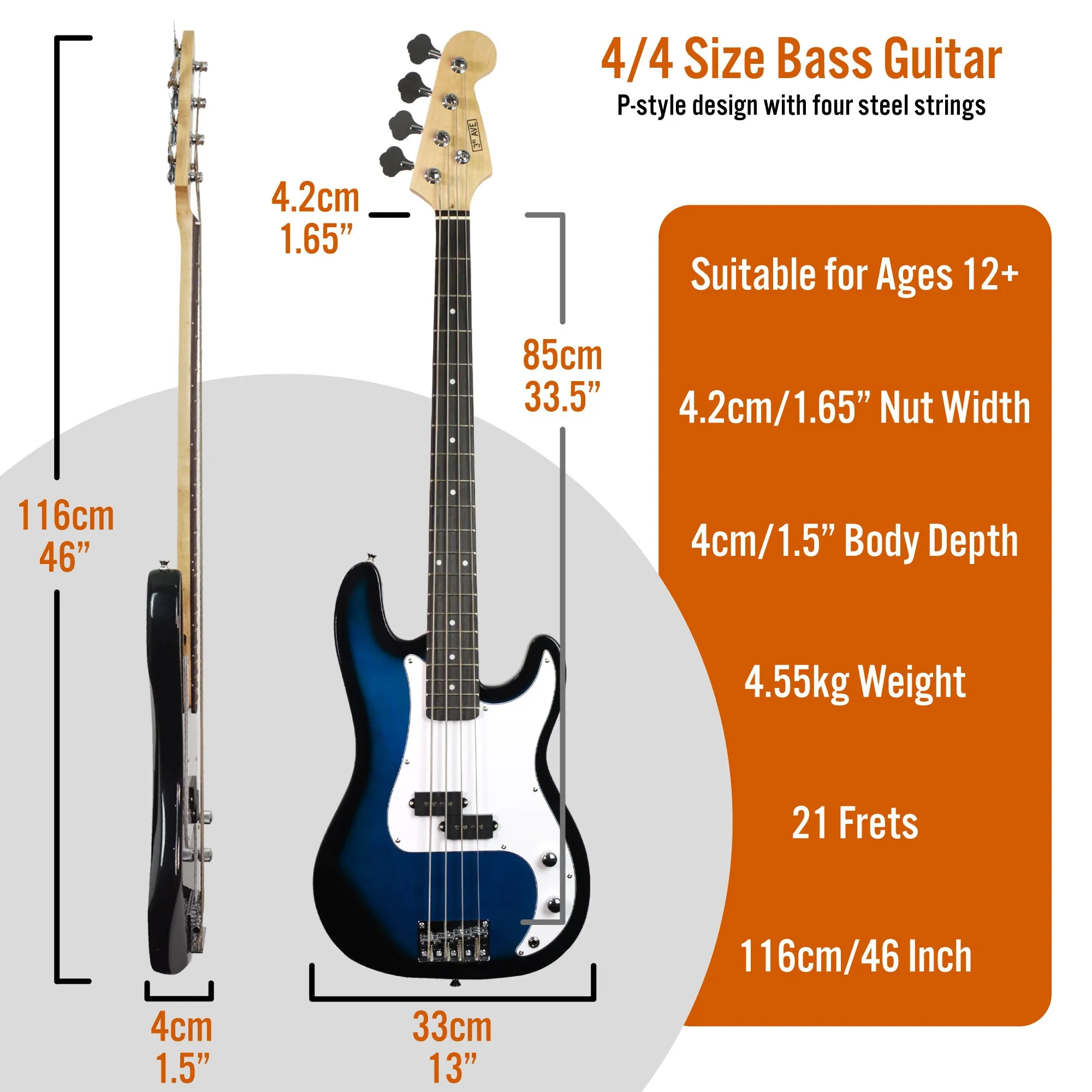 3rd Avenue Electric Bass Guitar Pack