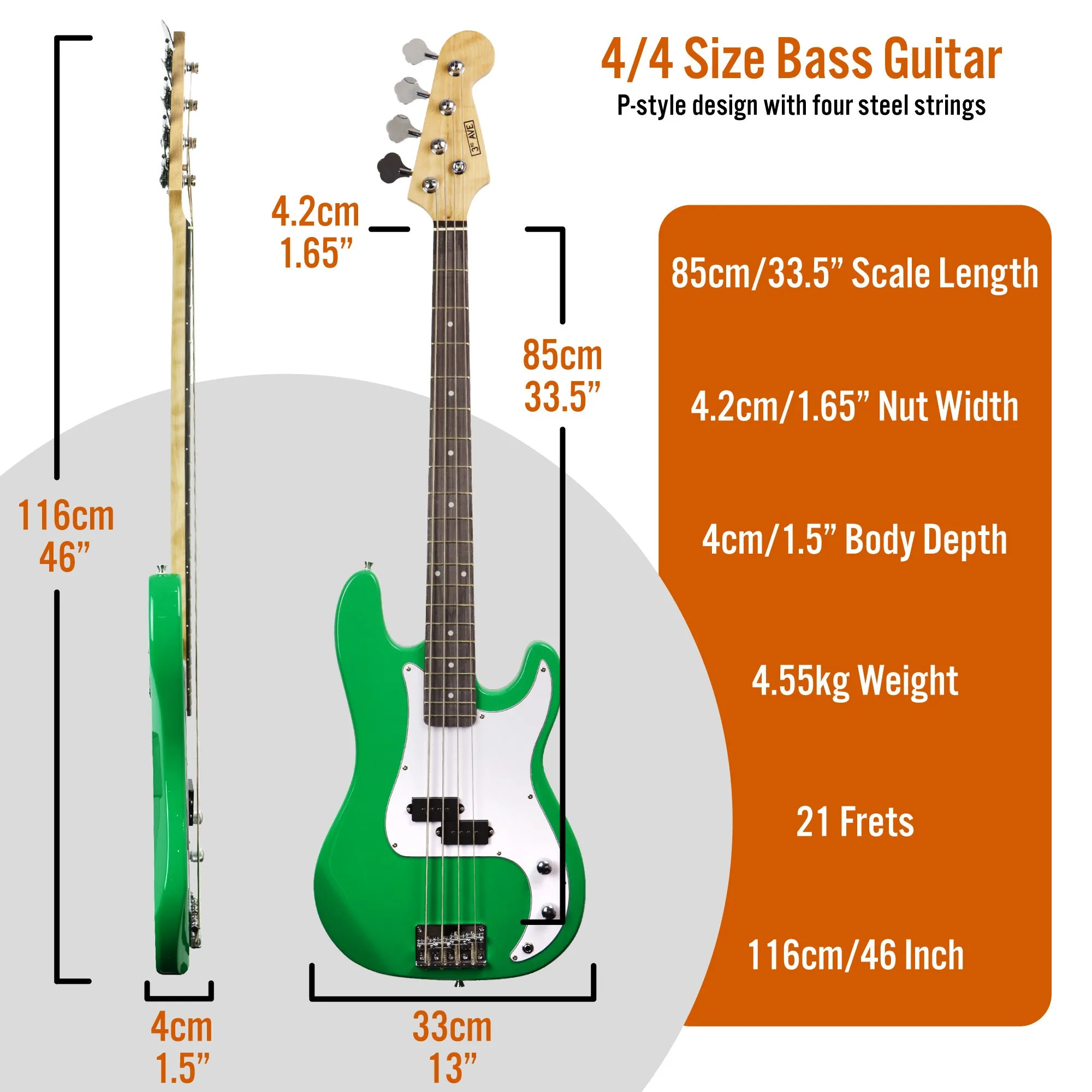 3rd Avenue Electric Bass Guitar Pack