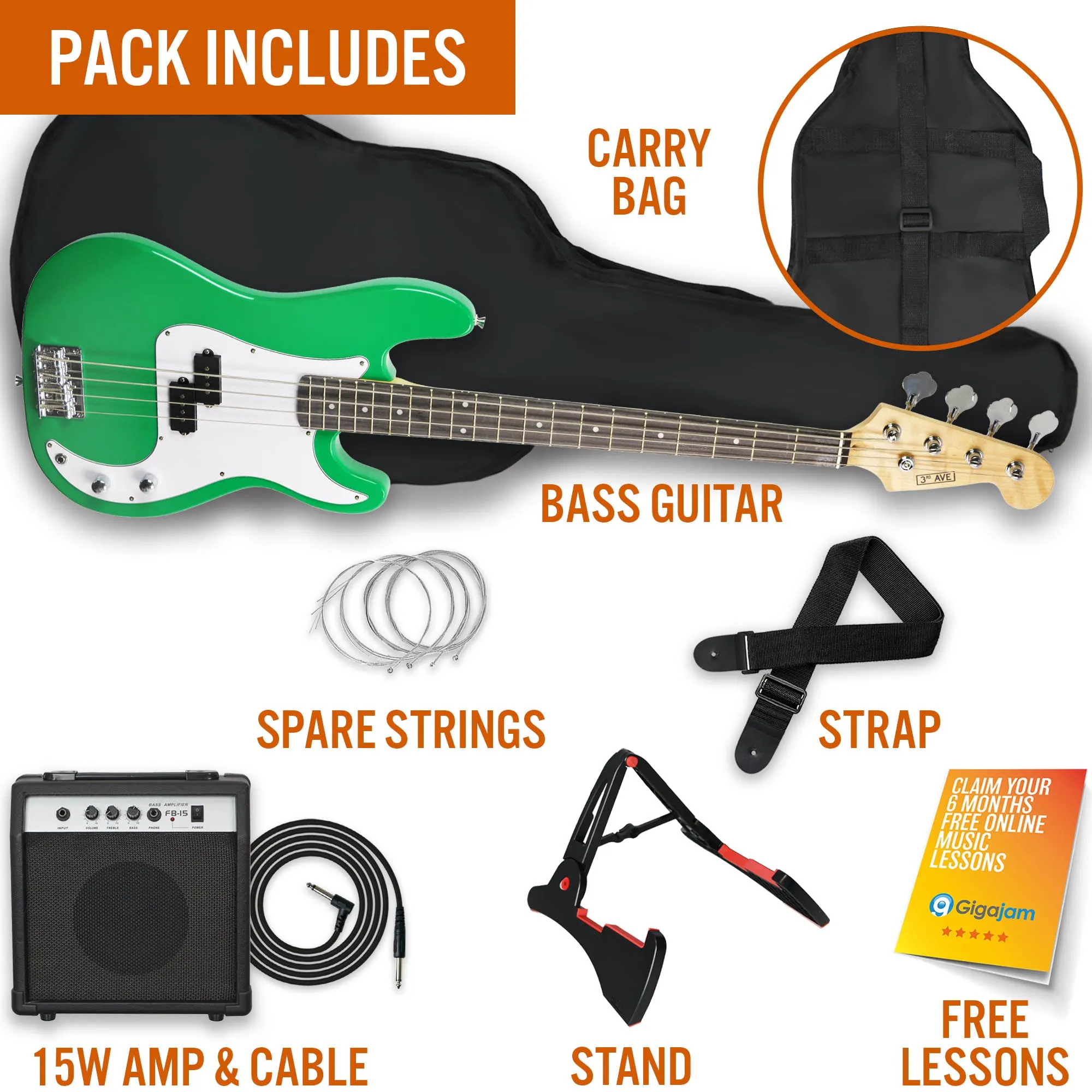 3rd Avenue Electric Bass Guitar Pack