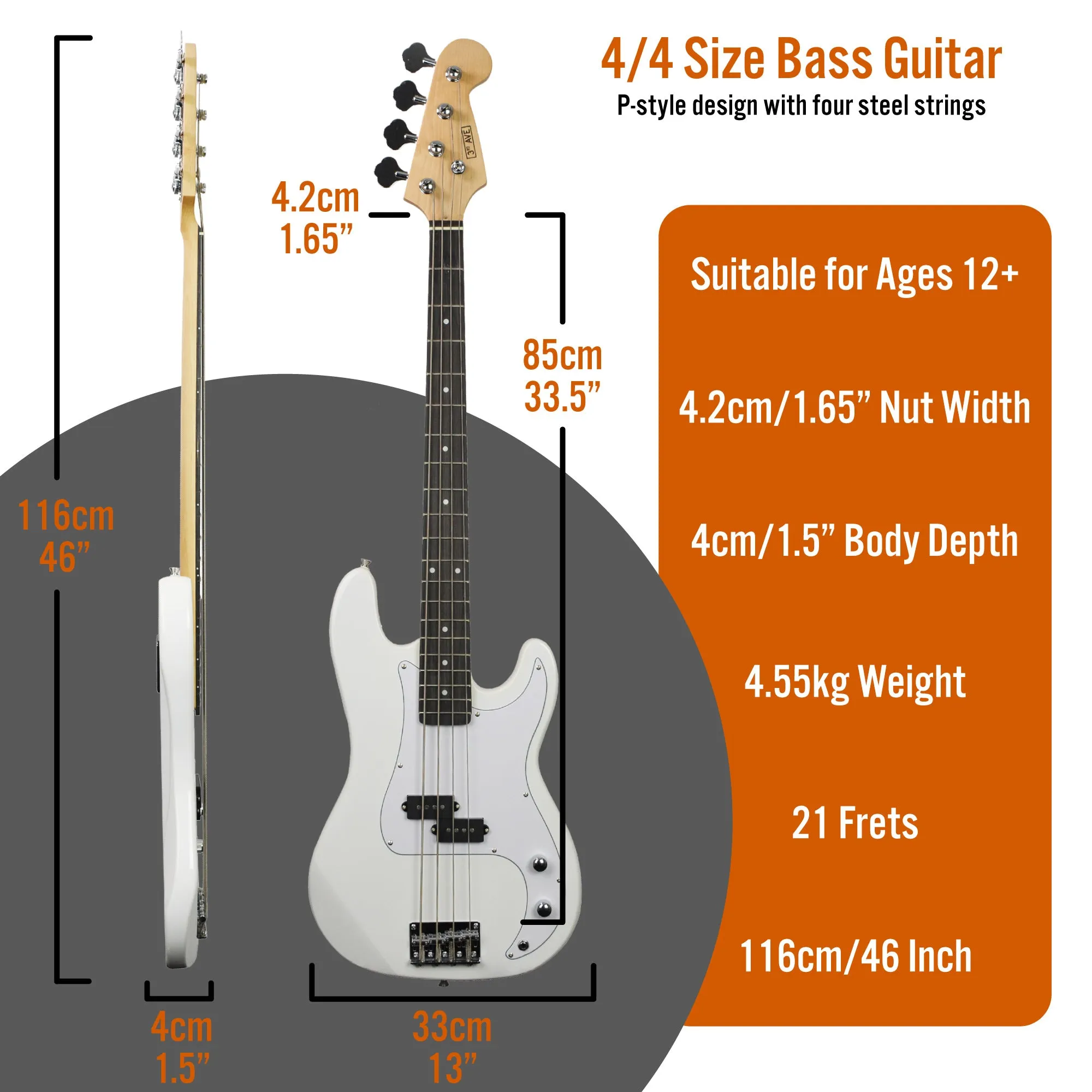 3rd Avenue Electric Bass Guitar Pack