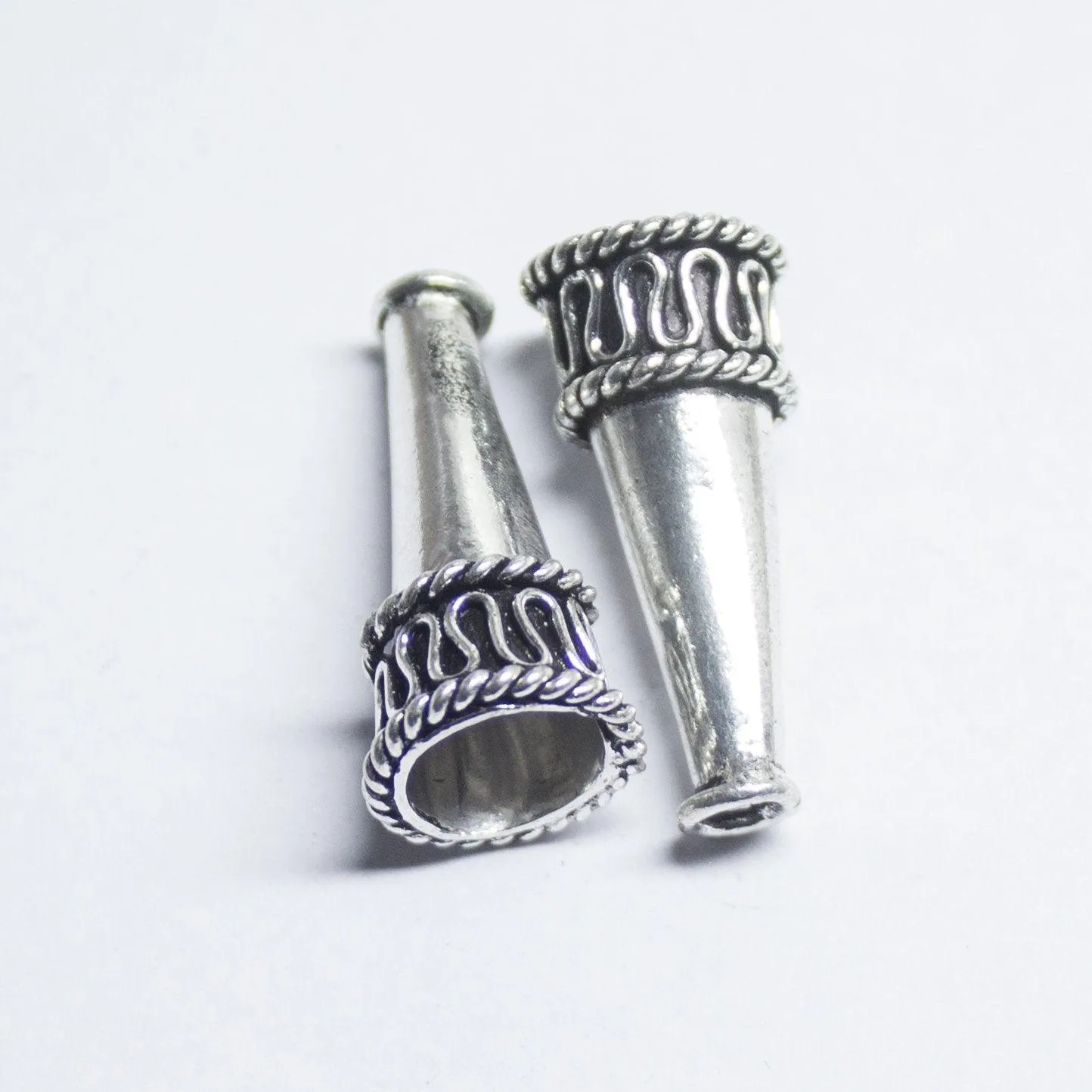4 Tribal Bead Caps Antique Silver Tone Cone Charm