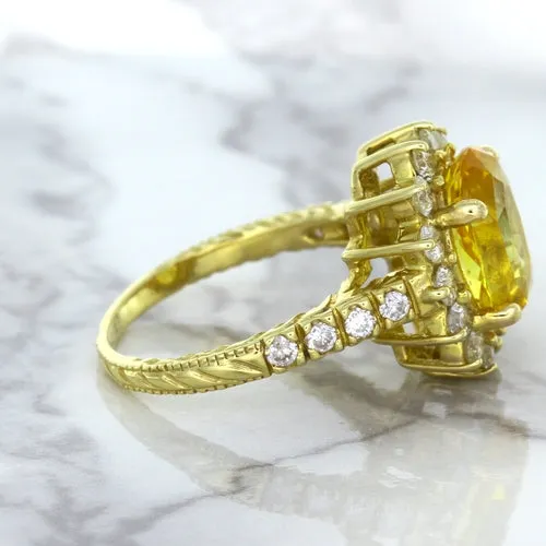 4.04ct Oval Yellow Sapphire Ring with Diamond Halo in 14K Yellow Gold