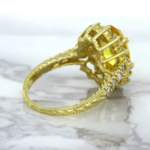 4.04ct Oval Yellow Sapphire Ring with Diamond Halo in 14K Yellow Gold