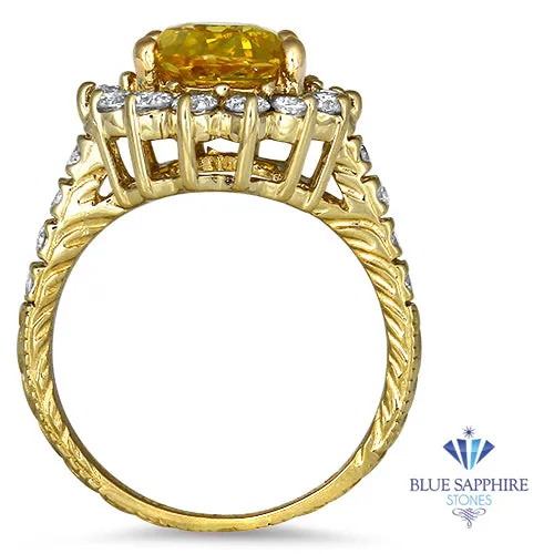 4.04ct Oval Yellow Sapphire Ring with Diamond Halo in 14K Yellow Gold