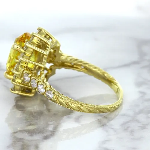 4.04ct Oval Yellow Sapphire Ring with Diamond Halo in 14K Yellow Gold