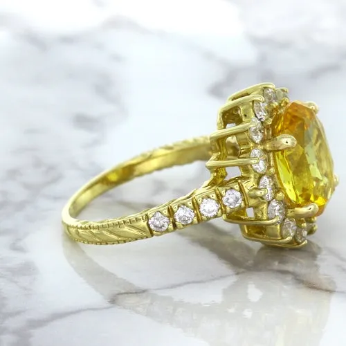 4.04ct Oval Yellow Sapphire Ring with Diamond Halo in 14K Yellow Gold