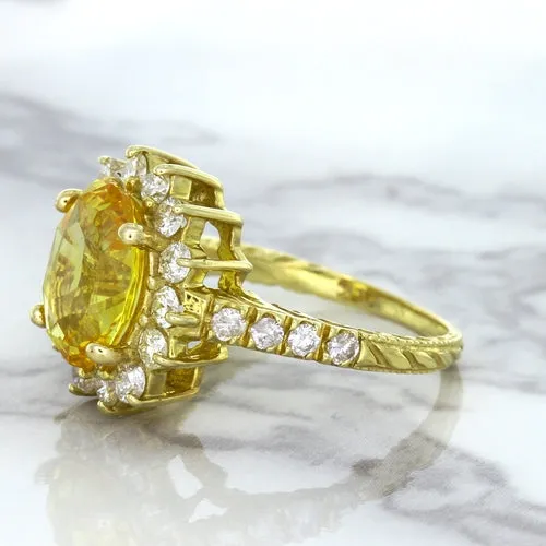 4.04ct Oval Yellow Sapphire Ring with Diamond Halo in 14K Yellow Gold