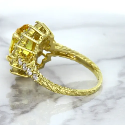 4.04ct Oval Yellow Sapphire Ring with Diamond Halo in 14K Yellow Gold
