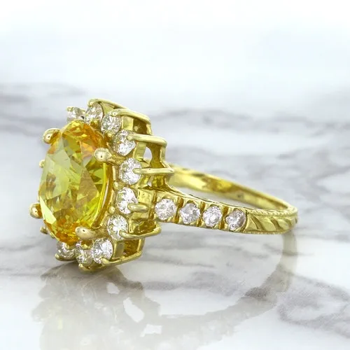 4.04ct Oval Yellow Sapphire Ring with Diamond Halo in 14K Yellow Gold