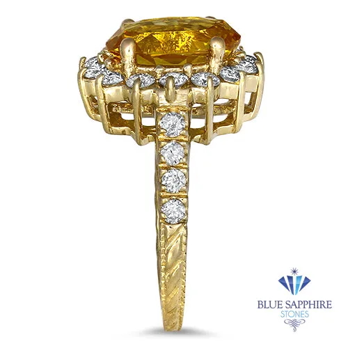 4.04ct Oval Yellow Sapphire Ring with Diamond Halo in 14K Yellow Gold