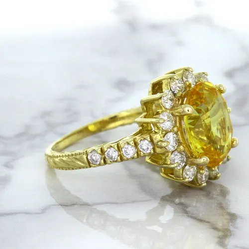 4.04ct Oval Yellow Sapphire Ring with Diamond Halo in 14K Yellow Gold
