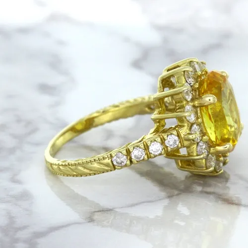 4.04ct Oval Yellow Sapphire Ring with Diamond Halo in 14K Yellow Gold
