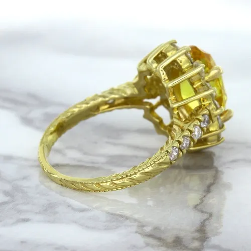 4.04ct Oval Yellow Sapphire Ring with Diamond Halo in 14K Yellow Gold