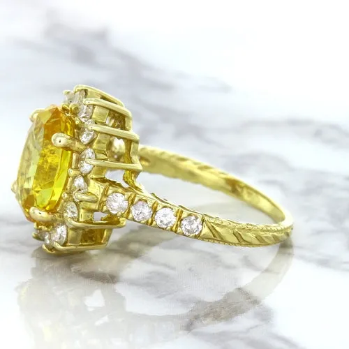 4.04ct Oval Yellow Sapphire Ring with Diamond Halo in 14K Yellow Gold