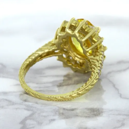 4.04ct Oval Yellow Sapphire Ring with Diamond Halo in 14K Yellow Gold