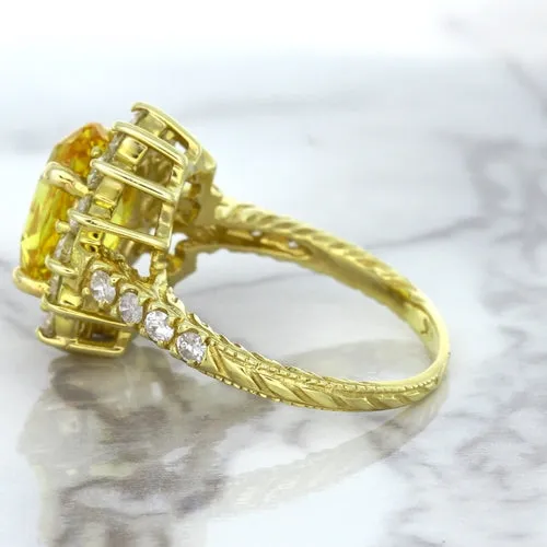 4.04ct Oval Yellow Sapphire Ring with Diamond Halo in 14K Yellow Gold