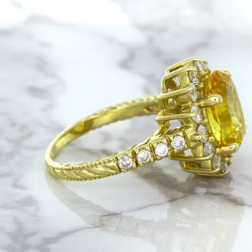 4.04ct Oval Yellow Sapphire Ring with Diamond Halo in 14K Yellow Gold