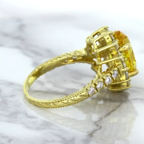 4.04ct Oval Yellow Sapphire Ring with Diamond Halo in 14K Yellow Gold