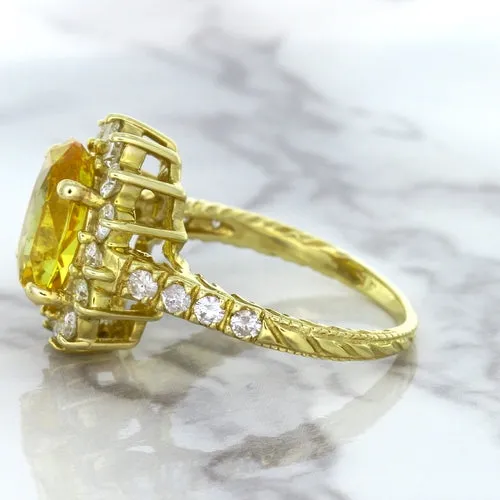 4.04ct Oval Yellow Sapphire Ring with Diamond Halo in 14K Yellow Gold