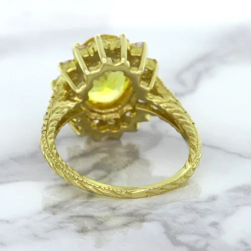 4.04ct Oval Yellow Sapphire Ring with Diamond Halo in 14K Yellow Gold