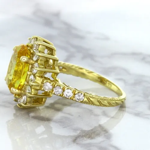 4.04ct Oval Yellow Sapphire Ring with Diamond Halo in 14K Yellow Gold